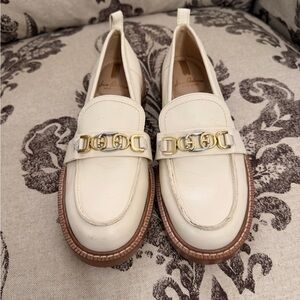 Sam Edelman Cream Leather Loafers with Gold Chain